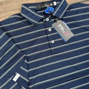 RLX Ralph Lauren‎ Men LARGE Polo Shirt French Navy Striped Golf Performance NEW